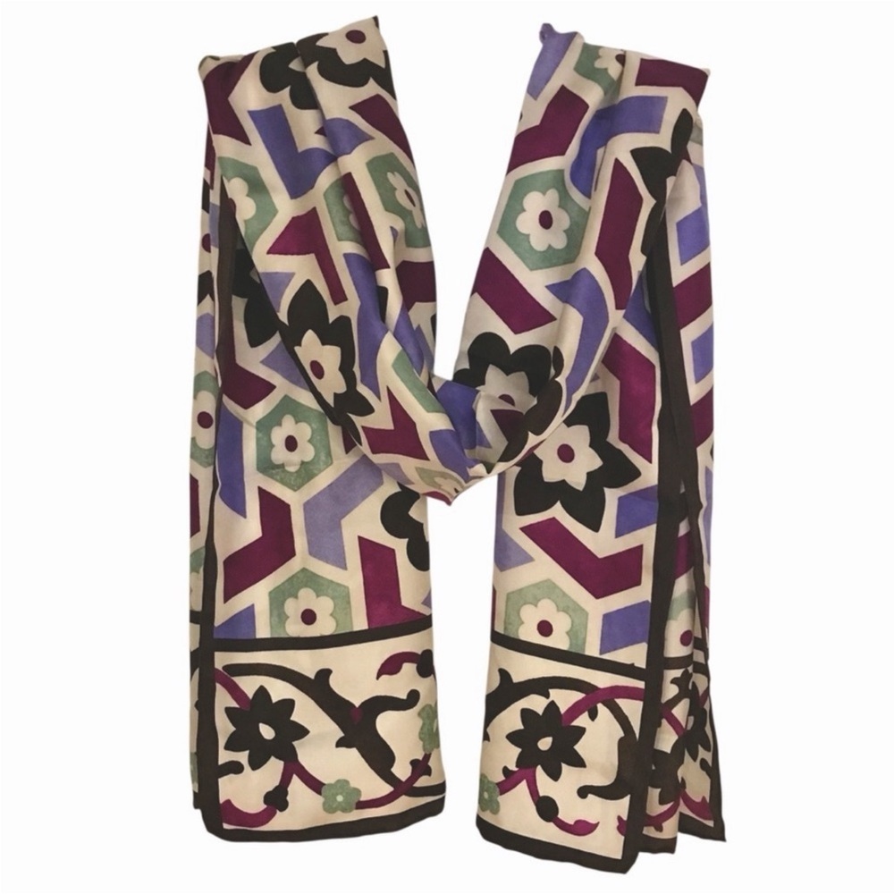 CARLISLE 100% Silk Geometric Floral Scarf